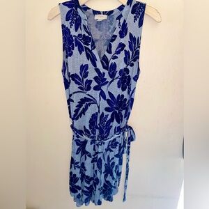 LOFT Navy and Light Blue Floral Midi Shirt Dress
